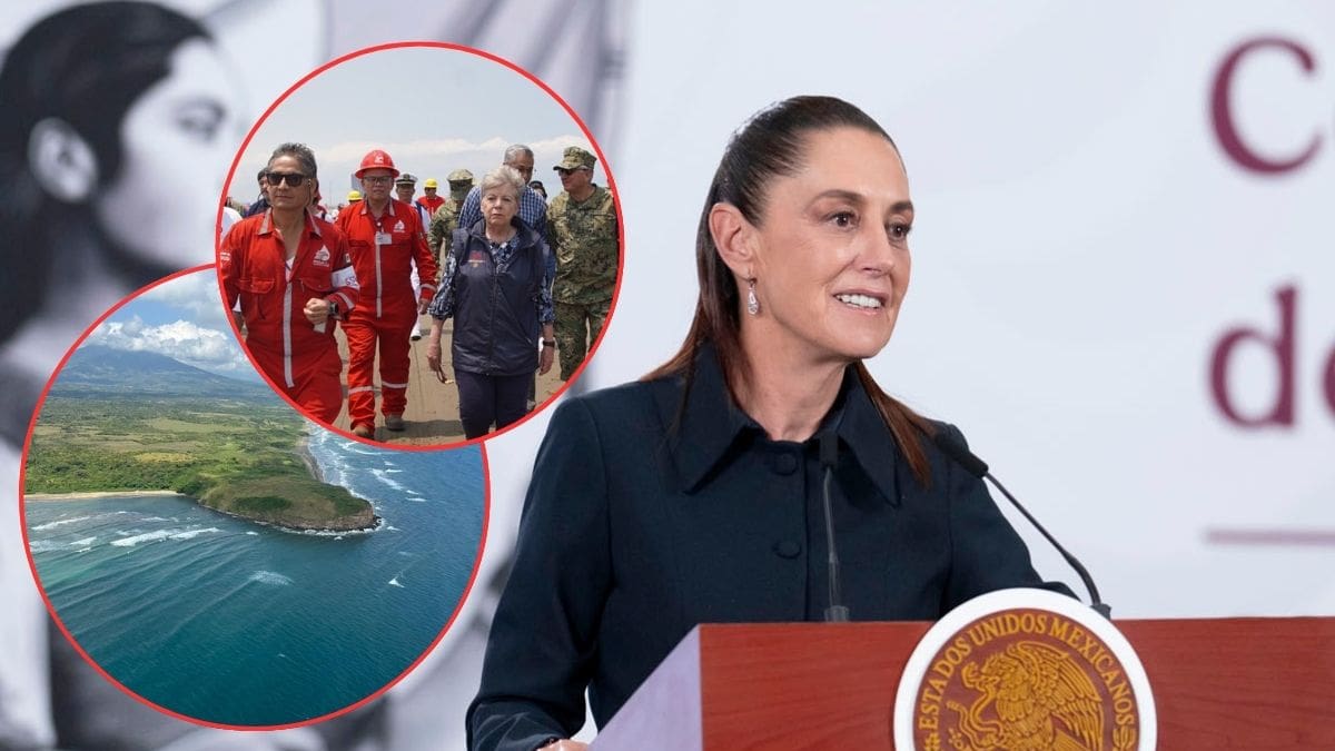 Claudia Sheinbaum confirma apoyo a pescadores tras derrame en el Golfo de México y asegura que su gobierno trabaja con científicos y dependencias para contener la contaminación y evitar nuevos brotes