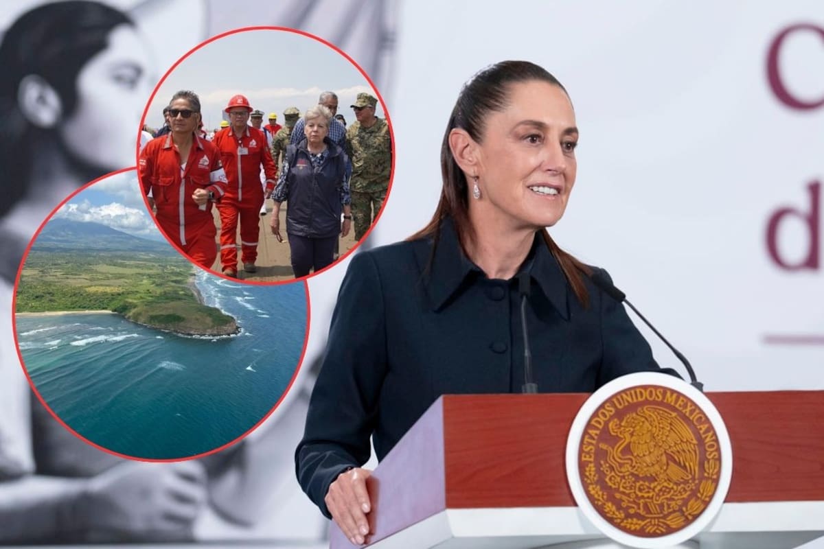Claudia Sheinbaum confirma apoyo a pescadores tras derrame en el Golfo de México y asegura que su gobierno trabaja con científicos y dependencias para contener la contaminación y evitar nuevos brotes