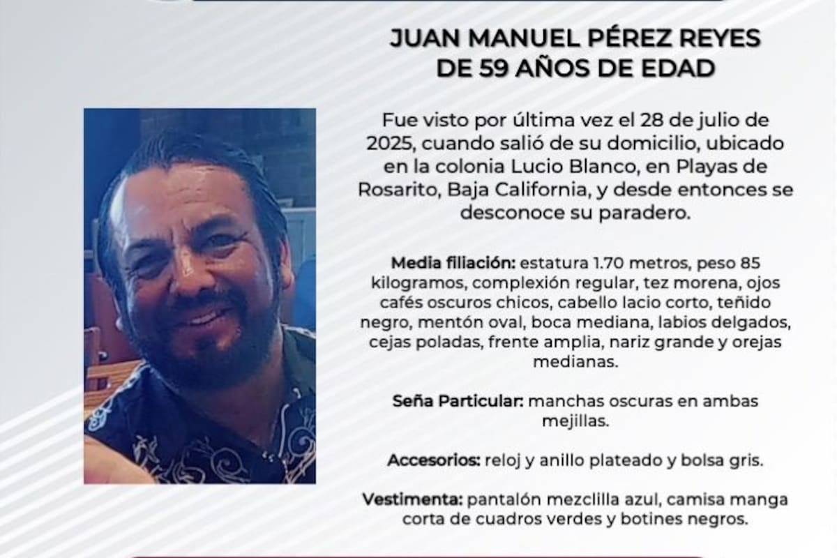 Se busca a Juan Manuel Pérez Reyes de 59 años