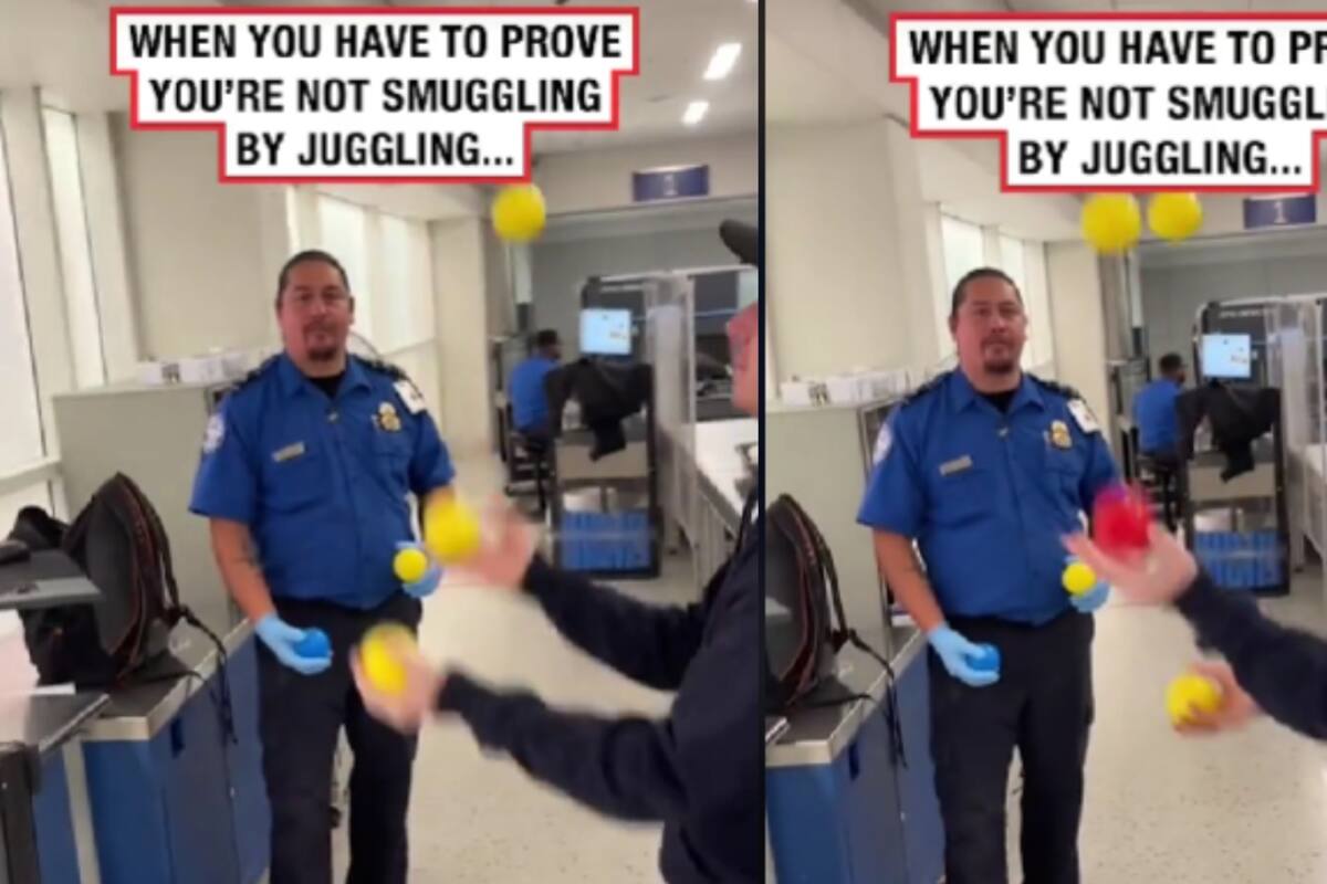 Un joven se vuelve viral por hacer malabares en el aeropuerto frente al oficial de aduanas