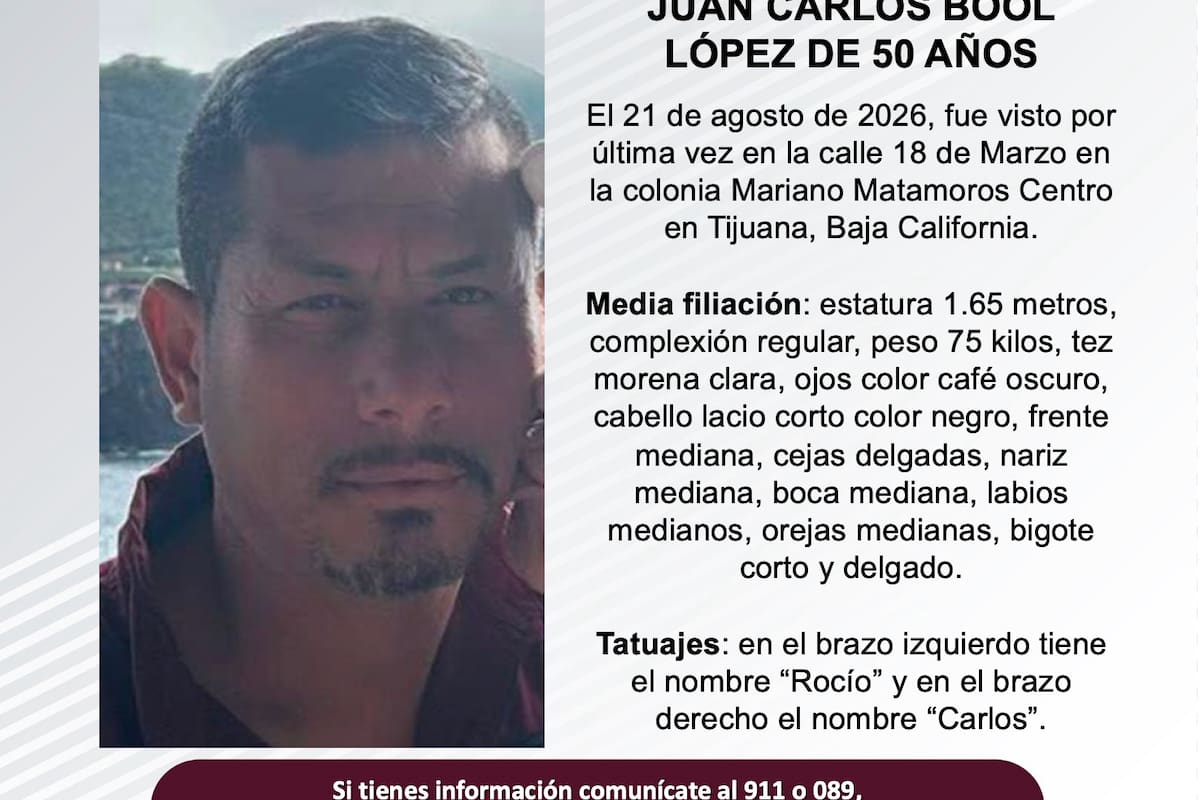 Se busca Juan Carlos Bool López de 50 años
