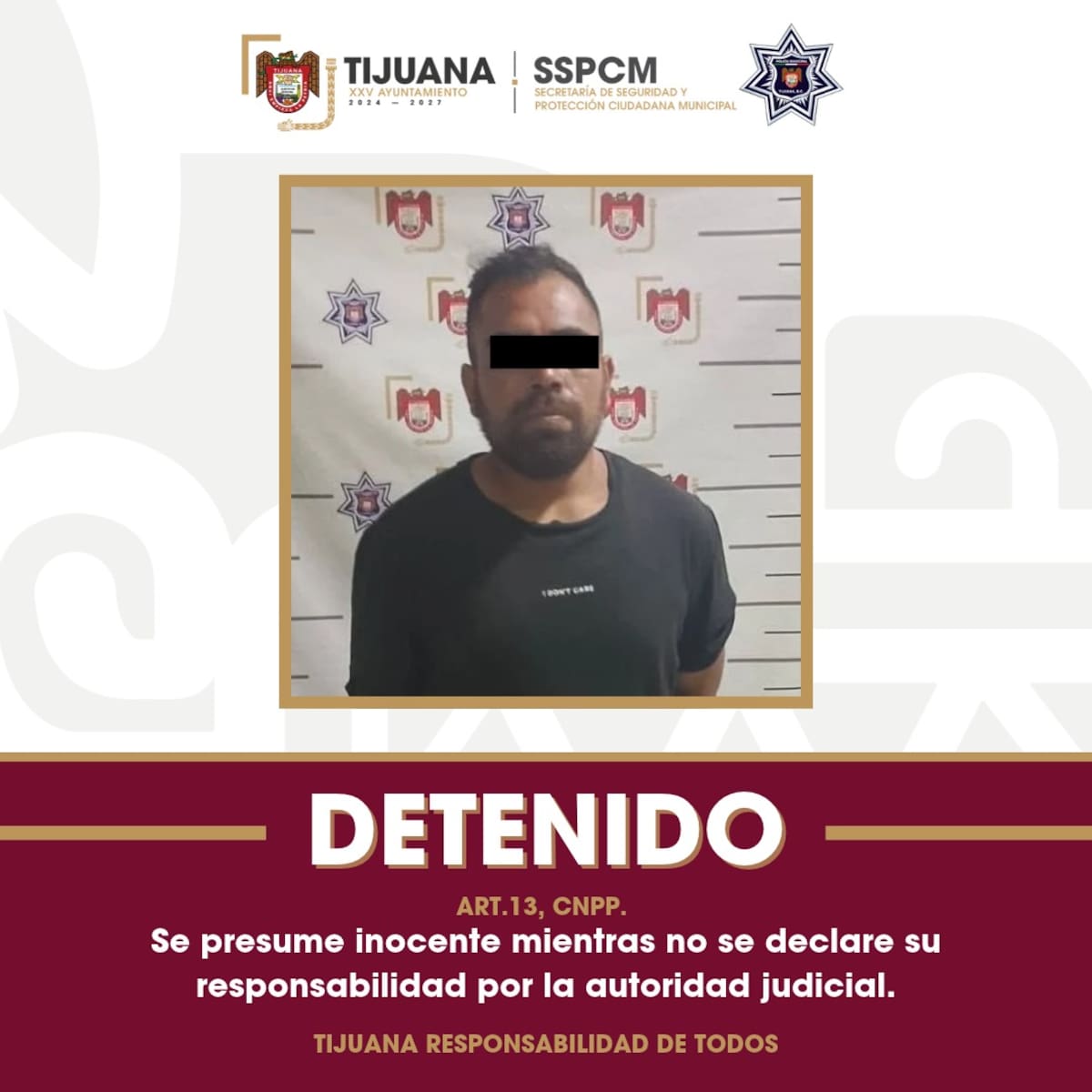 De acuerdo con la corporación, el detenido se identificó como Jesús “N”, los hechos ocurrieron durante la madrugada del viernes 9 de octubre. Foto: Cortesía