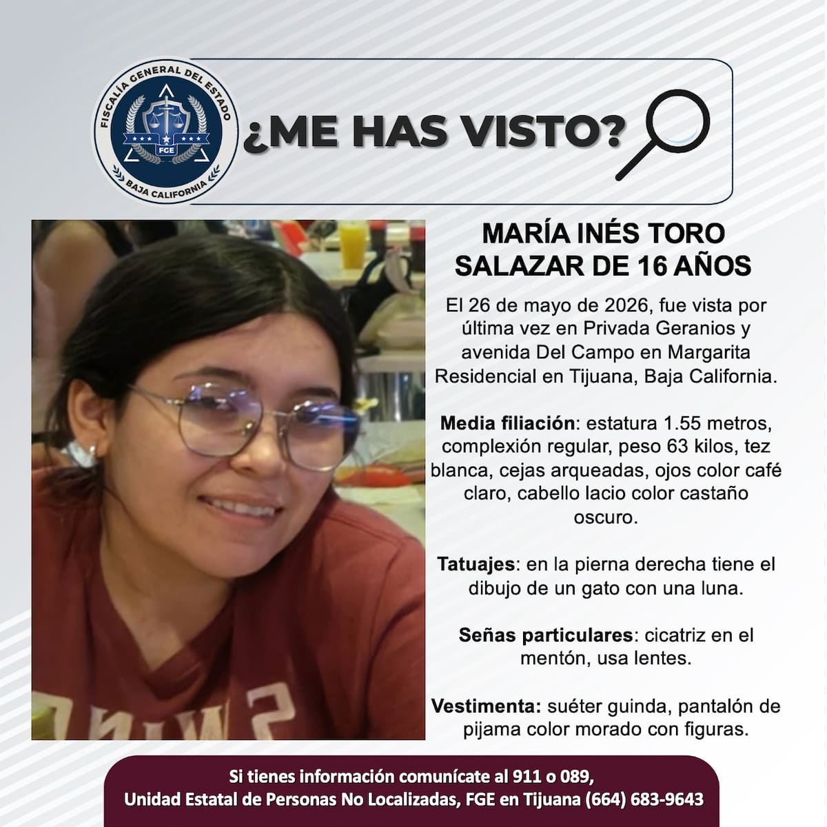 Fue vista por última vez el 26 de mayo de 2026.