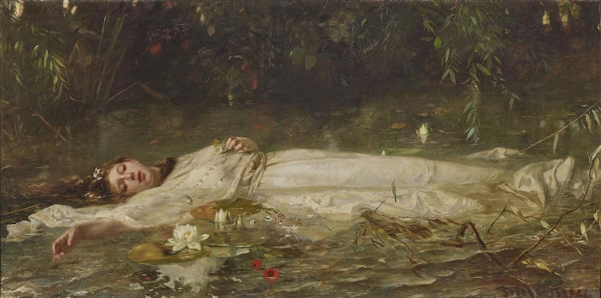 La pintura de Friedrich Heyser muestra a Ofelia rodeada de lirios de agua, obra que inspiró el video The Fate of Ophelia / Foto: Especial