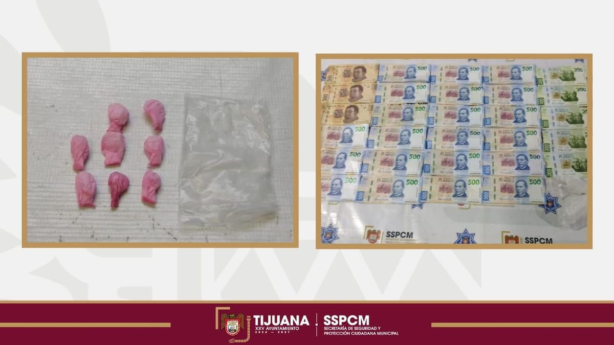 Se le localizó ocho envoltorios color rosa con una sustancia granulada al tacto y 13 mil pesos en efectivo. Foto Cortesía