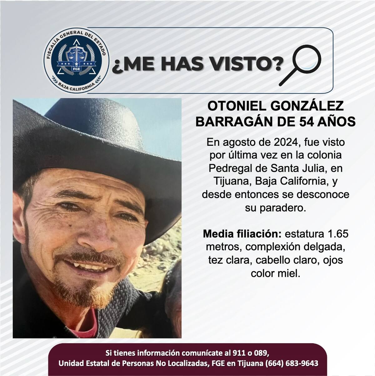 Otoniel González Barragán fue visto por última vez en agosto de 2024.