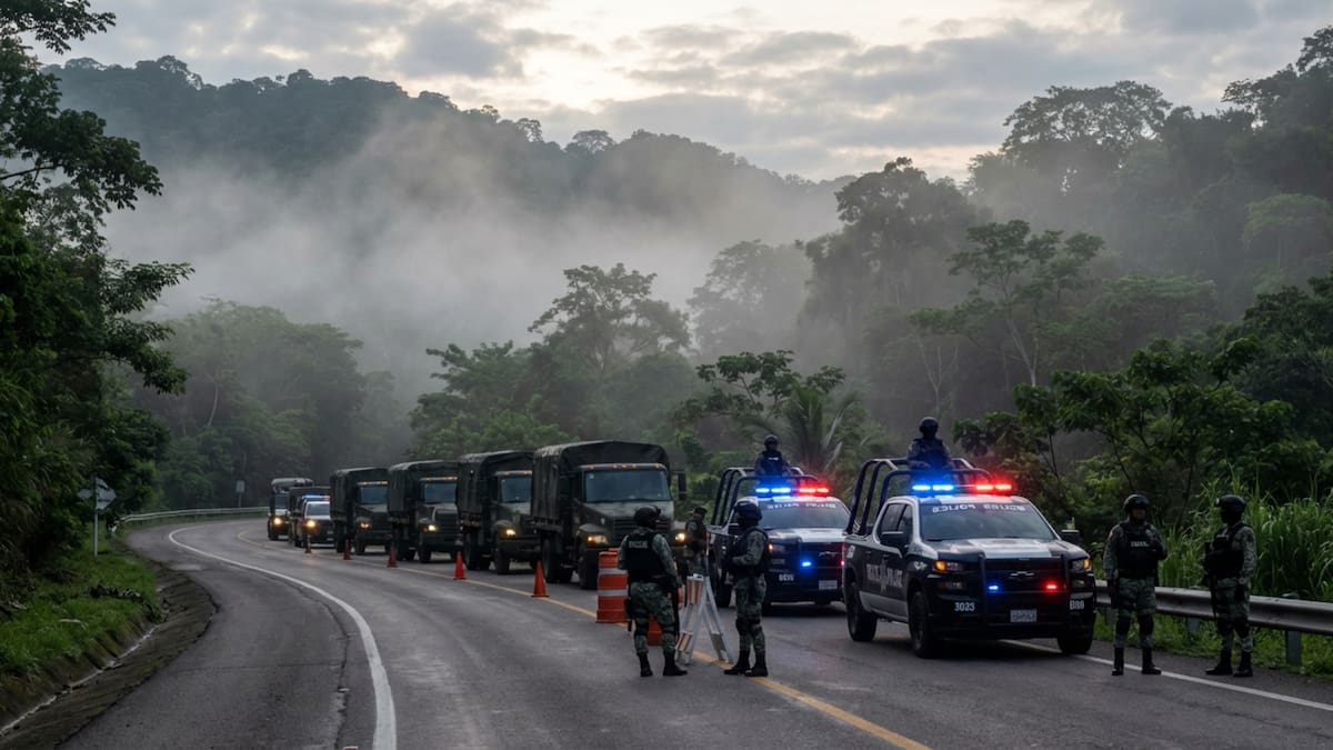 Fuerzas federales y estatales desplegaron un operativo blindaje en la frontera de Oaxaca y Veracruz, estableciendo retenes y patrullajes masivos en Tuxtepec para contener la incursión de grupos delictivos