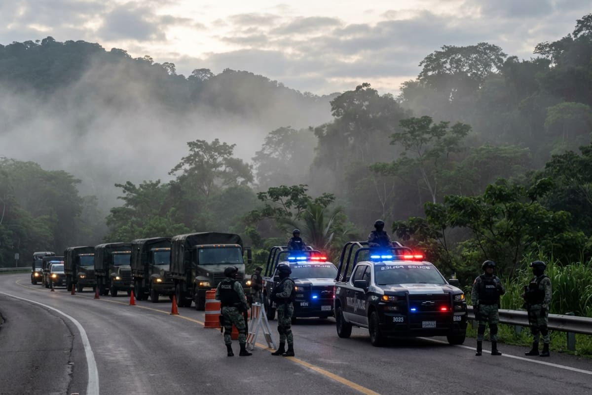 Fuerzas federales y estatales desplegaron un operativo blindaje en la frontera de Oaxaca y Veracruz, estableciendo retenes y patrullajes masivos en Tuxtepec para contener la incursión de grupos delictivos