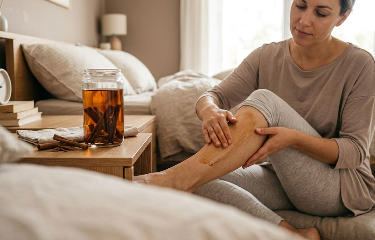 El alcohol con canela es un remedio casero utilizado para aliviar dolores musculares mediante masajes. Foto: Generada con IA