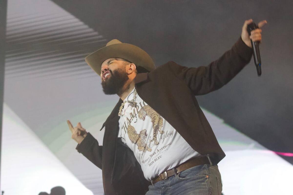 Vestido con una chamarra vaquera en tono café, una playera blanca con dibujos de animales silvestres, pantalón de mezclilla, botas café, esclavas en ambas manos se paseó por todo el escenario.