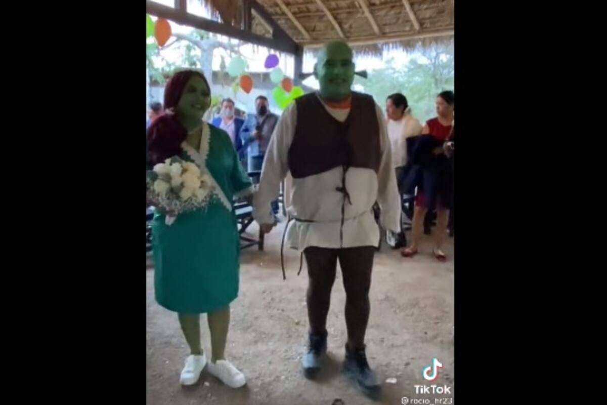 Pareja se casa con disfraz de Shrek y Fiona