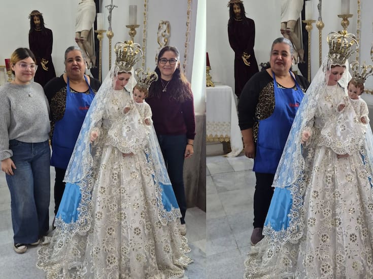 Devota dona vestido a la Virgen de la Candelaria en el Santuario de Villa de Seris como agradecimiento por los favores concebidos