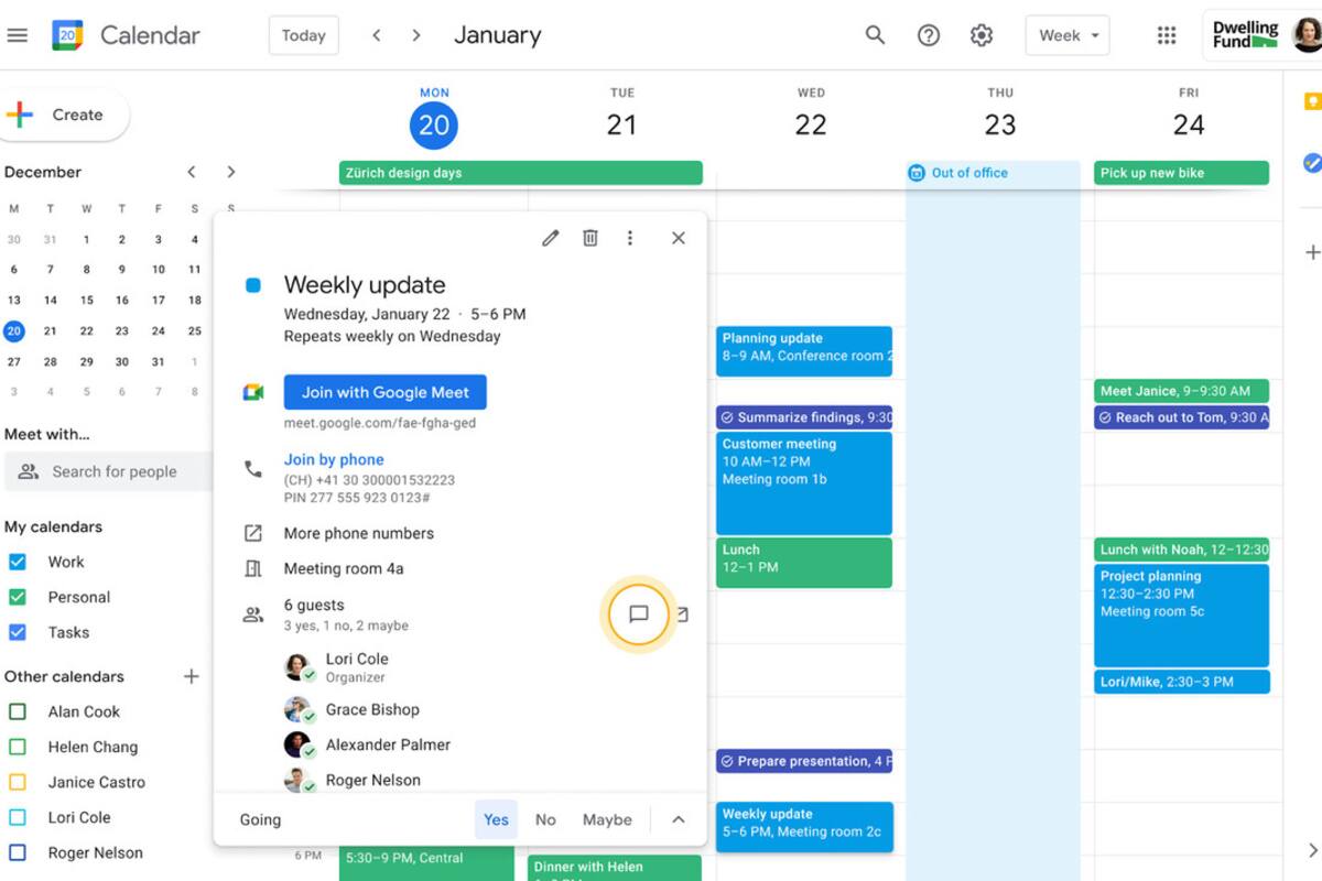 Google Calendar lanza función que permite crear chats rápidos con los asistentes a un evento