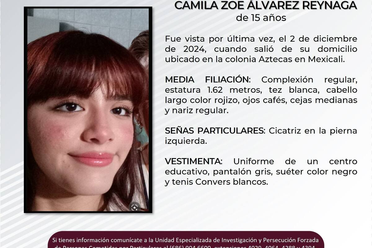 Se solicita ayuda para localizar a Camila Zoe Álvarez Reynaga