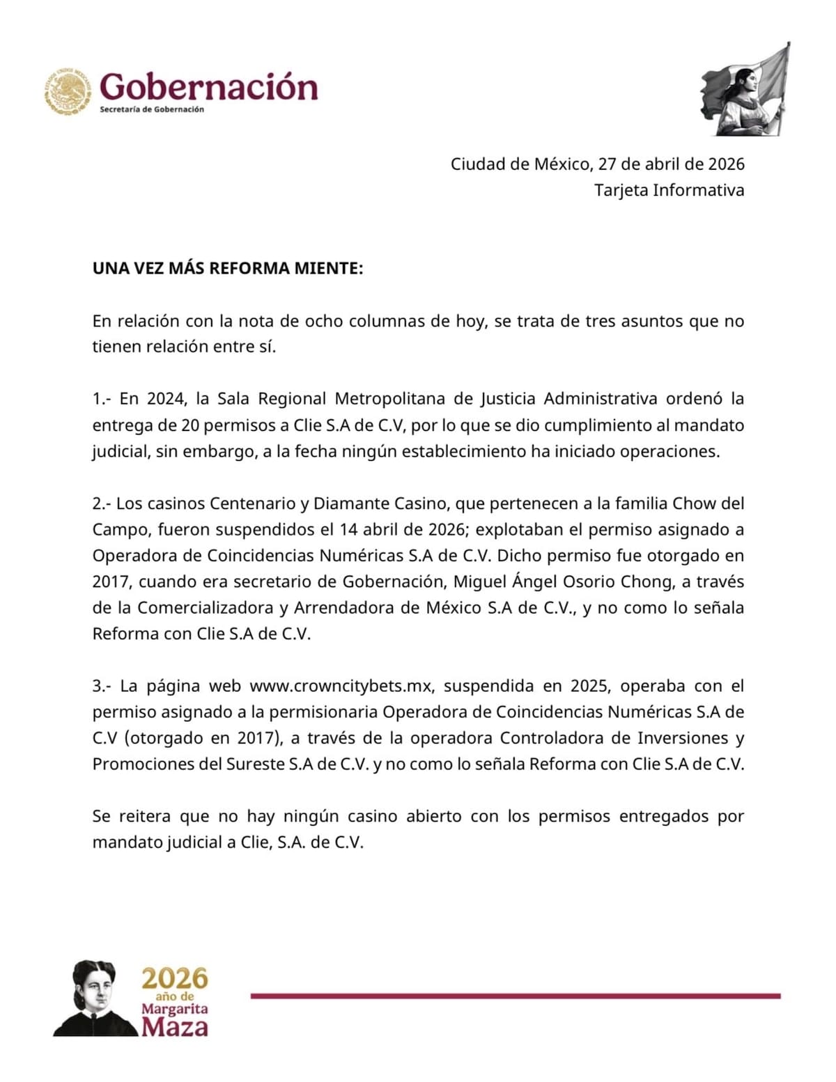 Crédito: X @SEGOB_mx