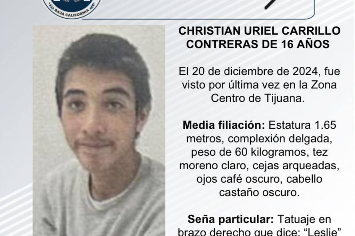 Se busca a Christian Uriel Carrillo Contreras de 16 años de edad
