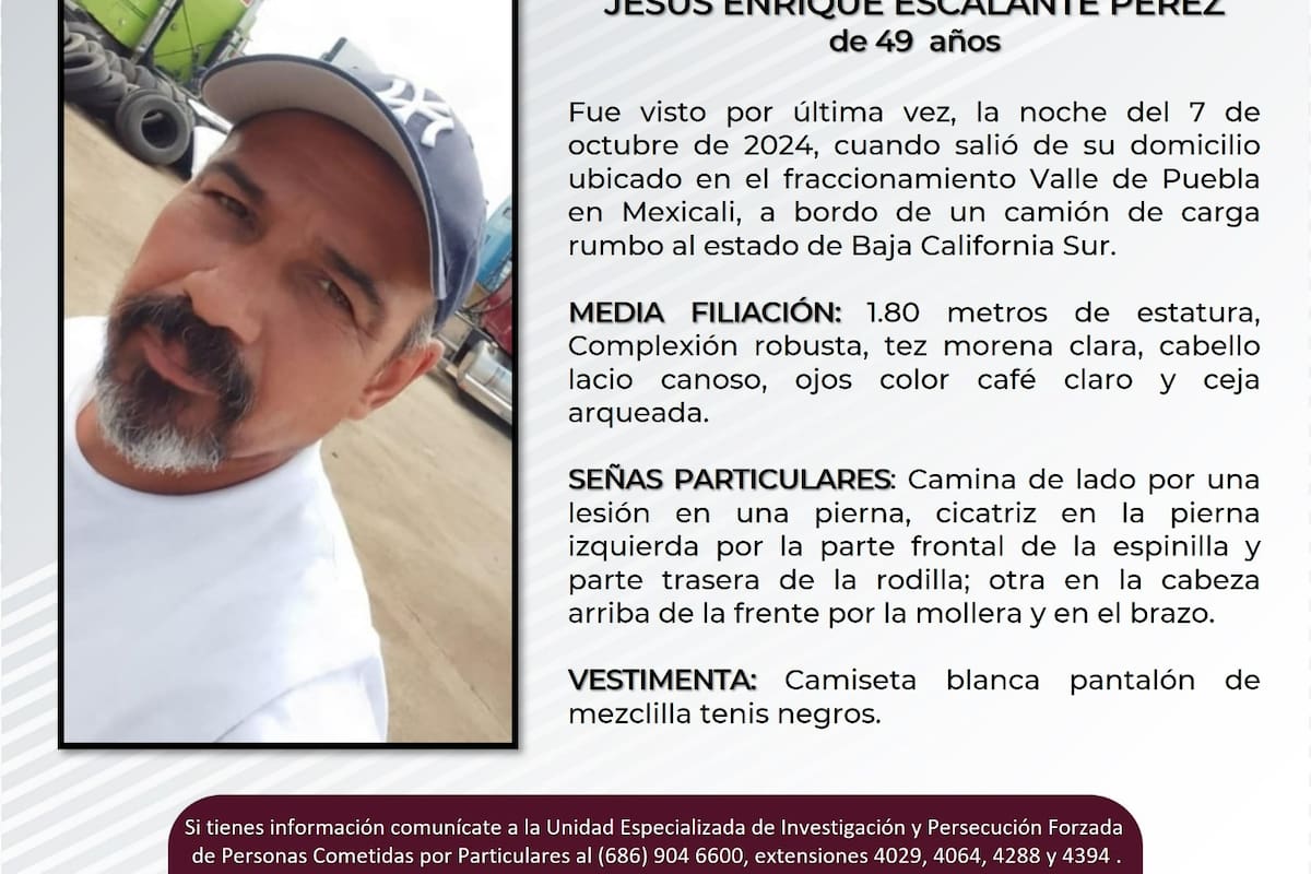 Se solicita ayuda para localizar a Jesús Enrique Escalante Pérez