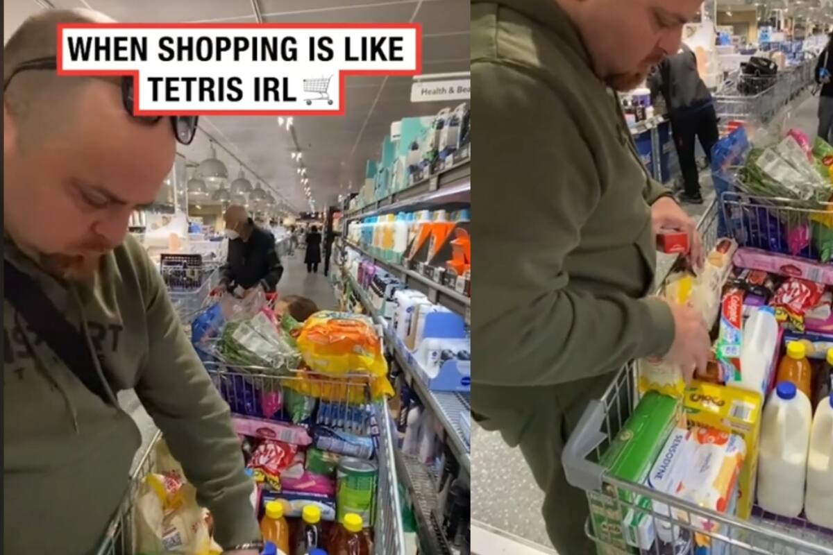 Un hombre sorprende por su ingenioso acomodo de los productos del supermercado