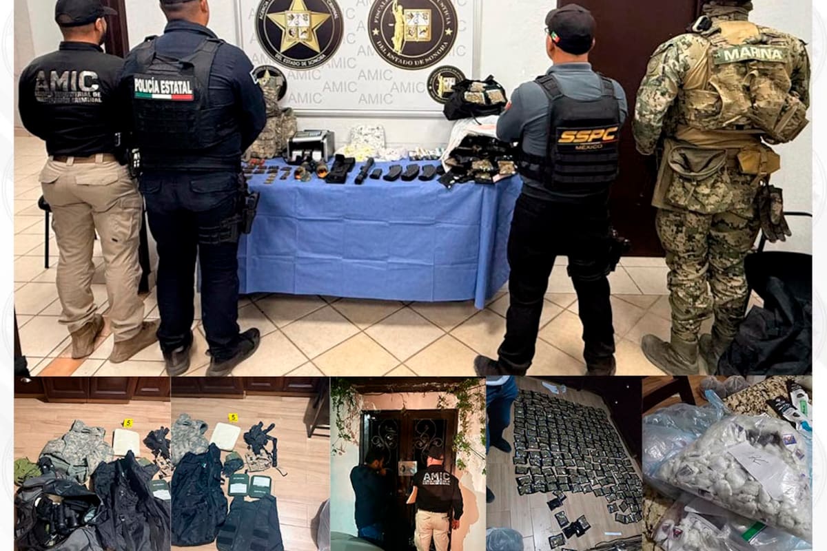 Aseguran más de 800 dosis de droga, cartuchos y equipo táctico en cateo en Puerto Peñasco