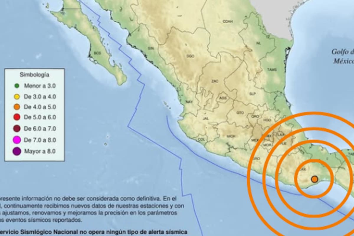 Sismo sacude zona cercana a Tehuantepec, Oaxaca