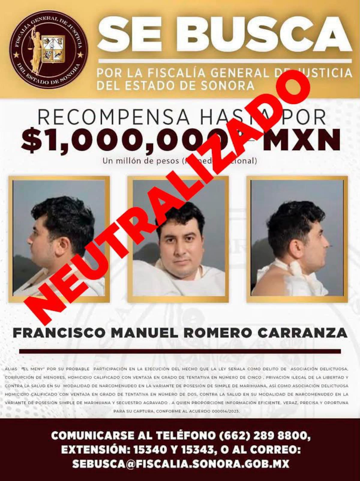 Reo que se fugó del Cereso 2 de Hermosillo fue neutralizado.