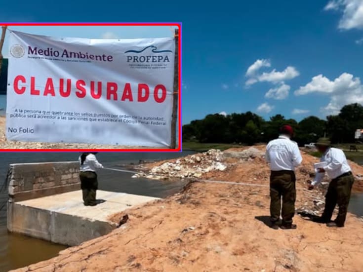 Sellan obras ilegales en Laguna de Catazajá, Chiapas: Profepa clausura camino construido dentro del agua con maquinaria pesada