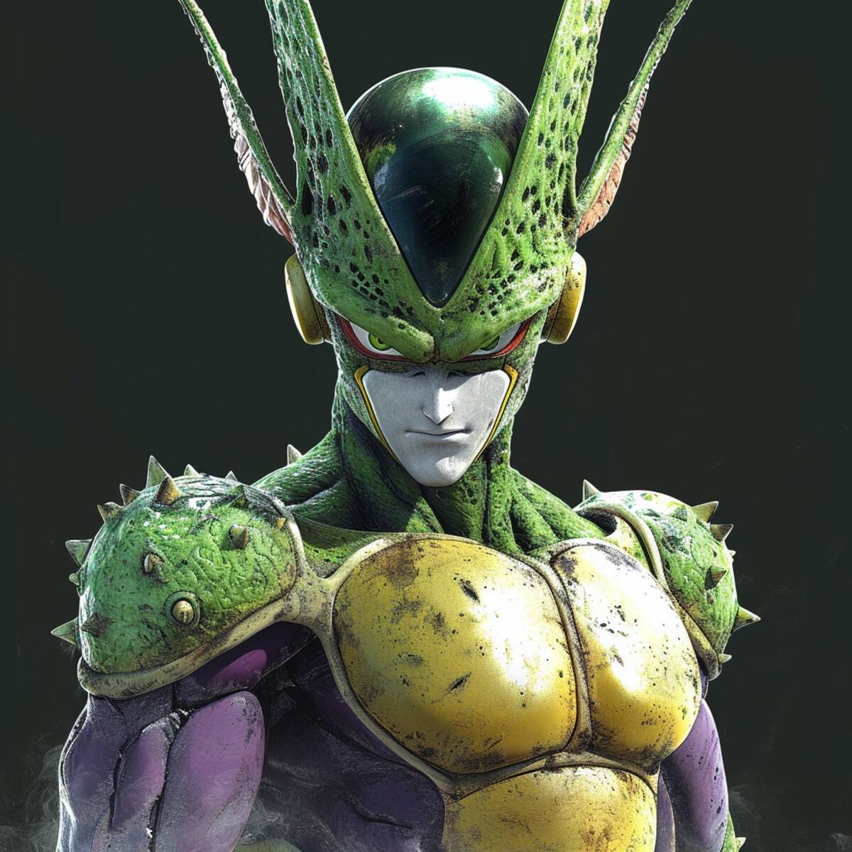 La recreación de Cell destaca por su imponente musculatura, fielmente replicada por la inteligencia artificial con sorprendente precisión.