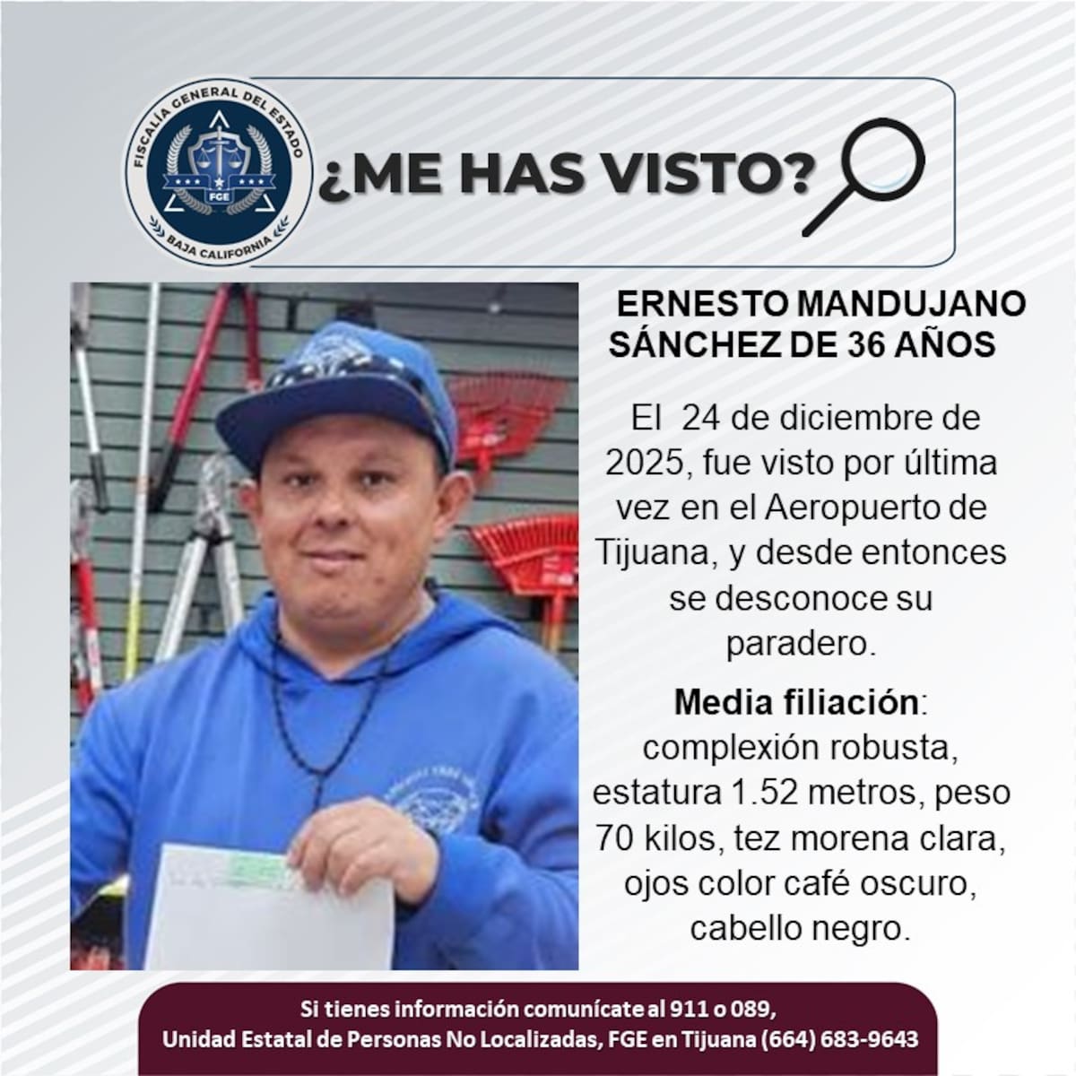 Fue visto por última vez el 24 de diciembre de 2025.