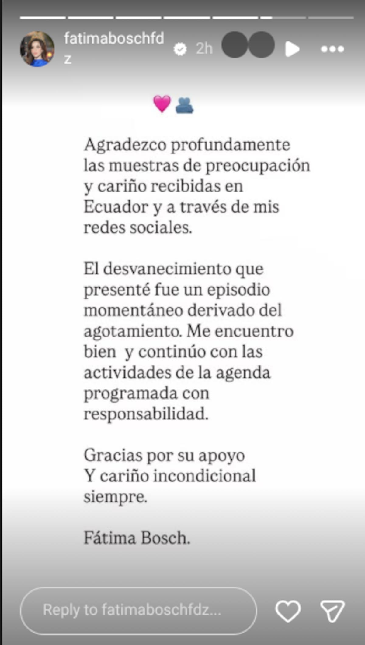 Fátima Bosch habla del incidente en Ecuador | Instagram @fatimaboschfdz