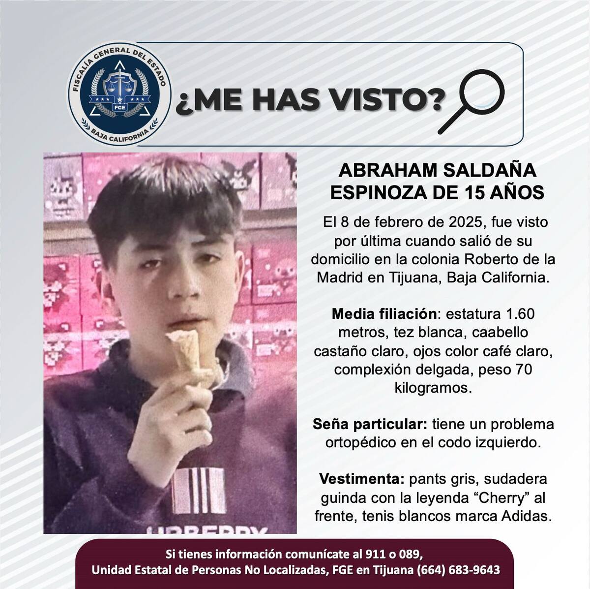 Abraham Saldaña Espinoza fue visto por última vez el 8 de febrero del 2025.