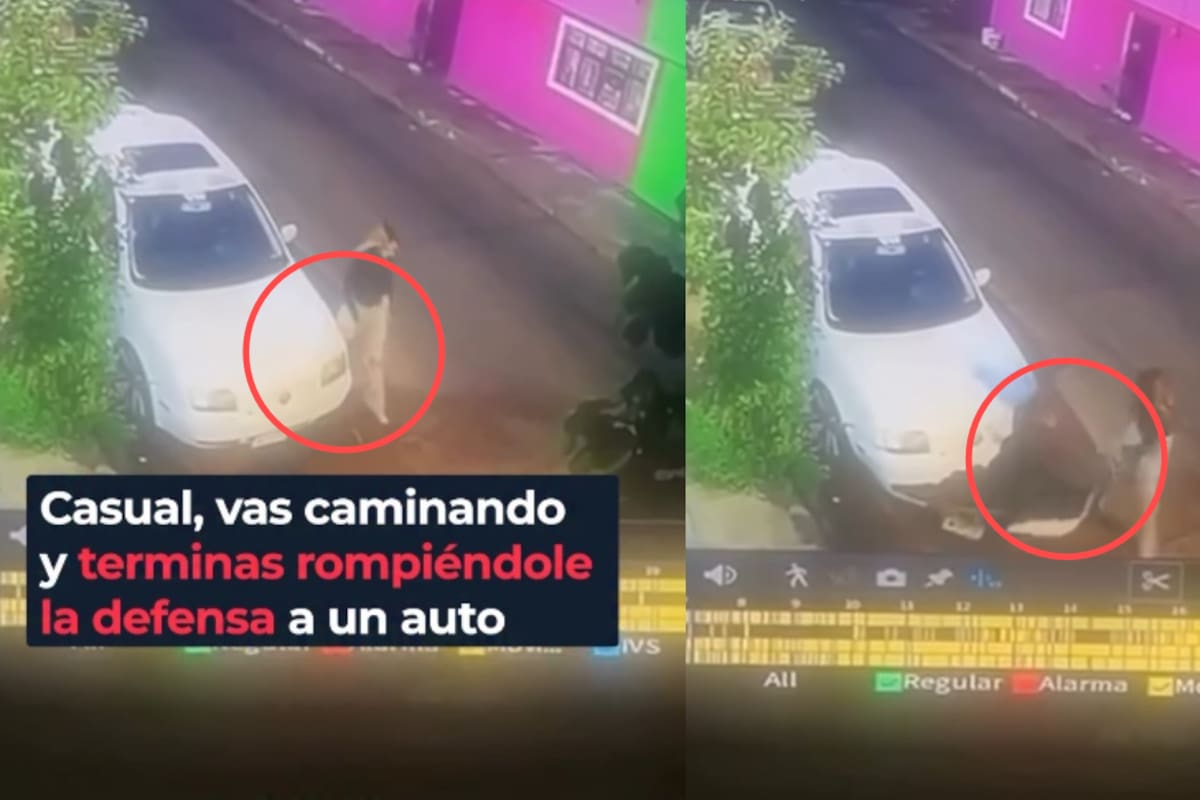 Joven iba caminando tranquilamente por la calle Pero su pantalón se atoró en un automóvil y terminó arrancándole toda la defensa