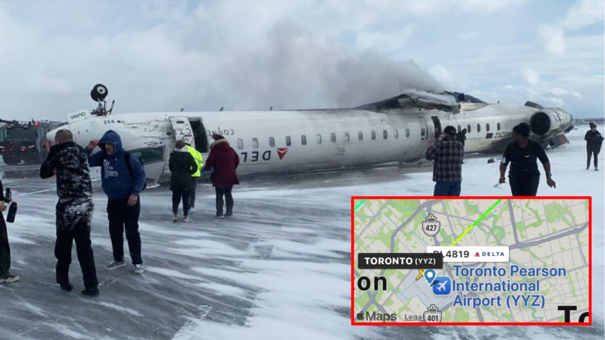 Avión de Delta Airlines se accidenta en Toronto y queda boca arriba en la pista. FOTO: Especial