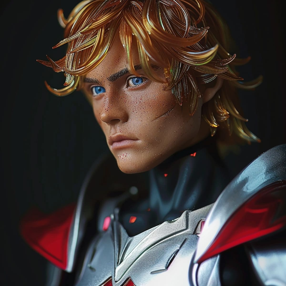 El God Warrior Hagen se transforma en una figura elegante con cabello rubio y una corona plateada, cortesía de la inteligencia artificial.