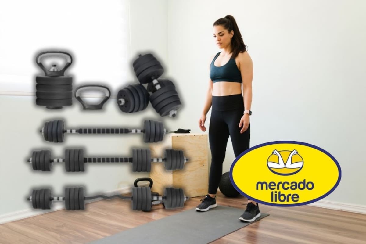 Mercado Libre rebaja 52% el set de pesas ajustable Altera de 40 kg, una oferta con envío gratis que permite armar un gimnasio 5 en 1 en casa por solo 1,600 pesos