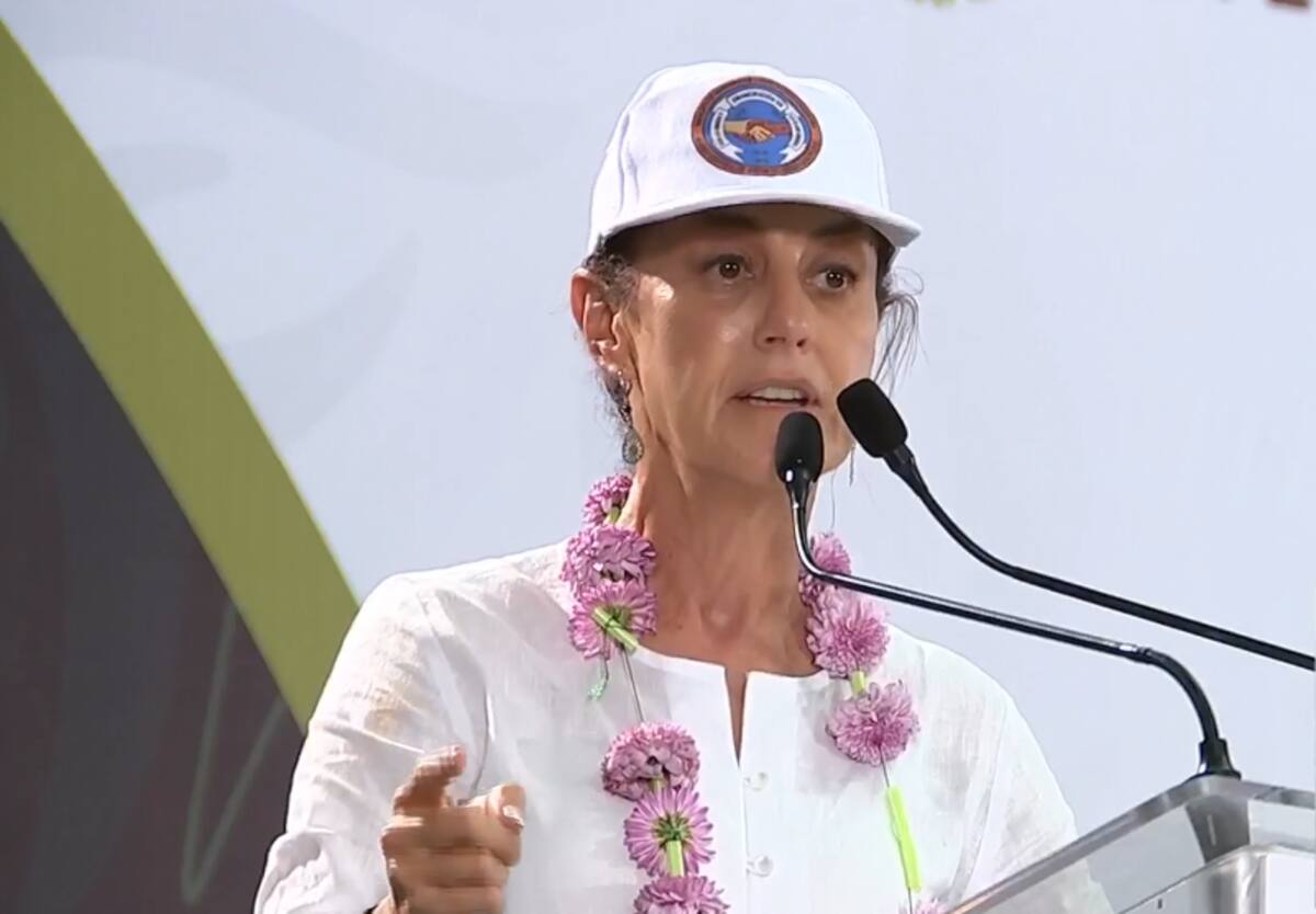 Claudia Sheinbaum hoy en Veracruz. / Captura de pantalla de transmisión en vivo del Gobierno de México.