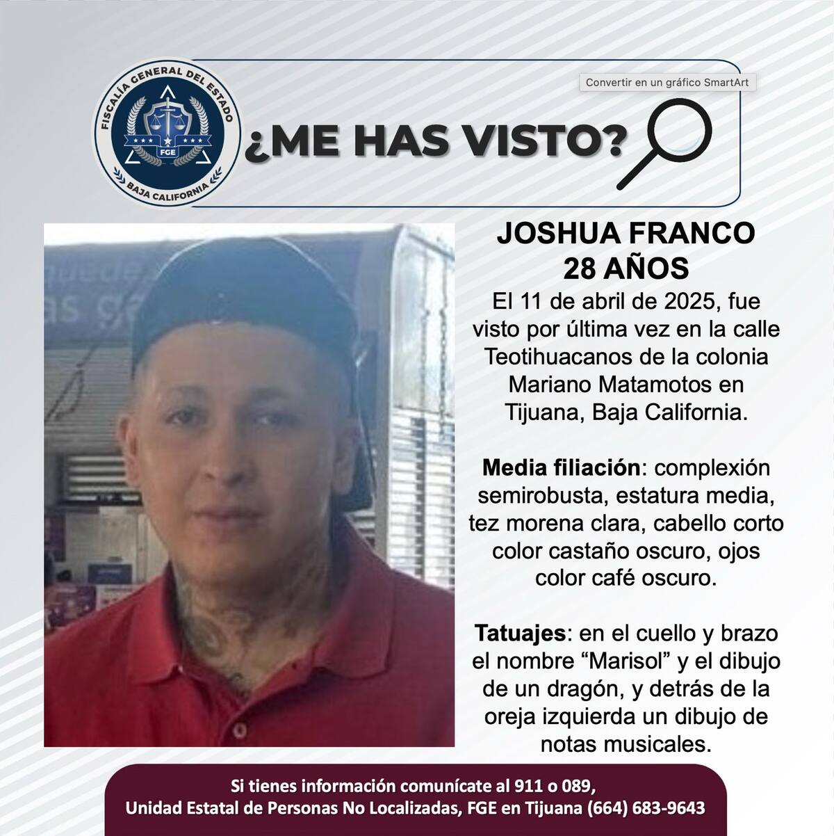 Joshua Franco fue visto por última vez el 11 de abril de 2025.