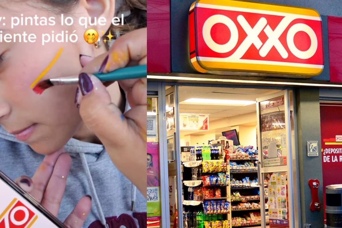 Joven pinta-caritas se vuelve viral cuando una pequeña le pide que le dibuje el logo de Oxxo en la mejilla