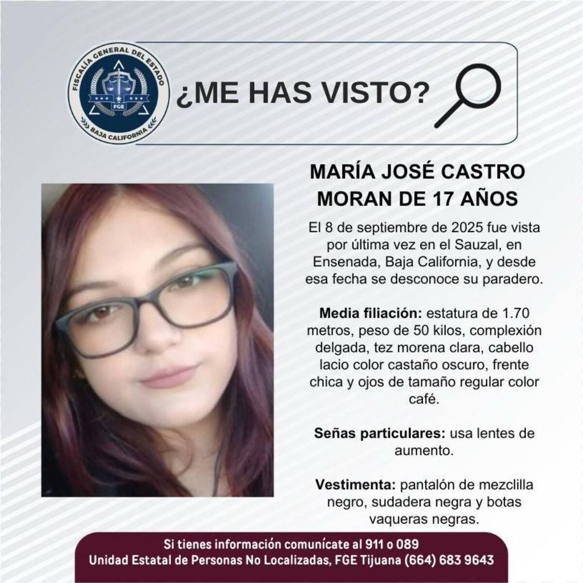 Fue vista por última vez el 8 de septiembre de 2025.