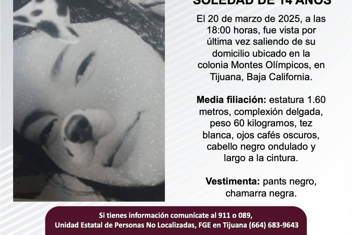 Se busca a Mariana Yuliet Neri Soledad de 14 años de edad