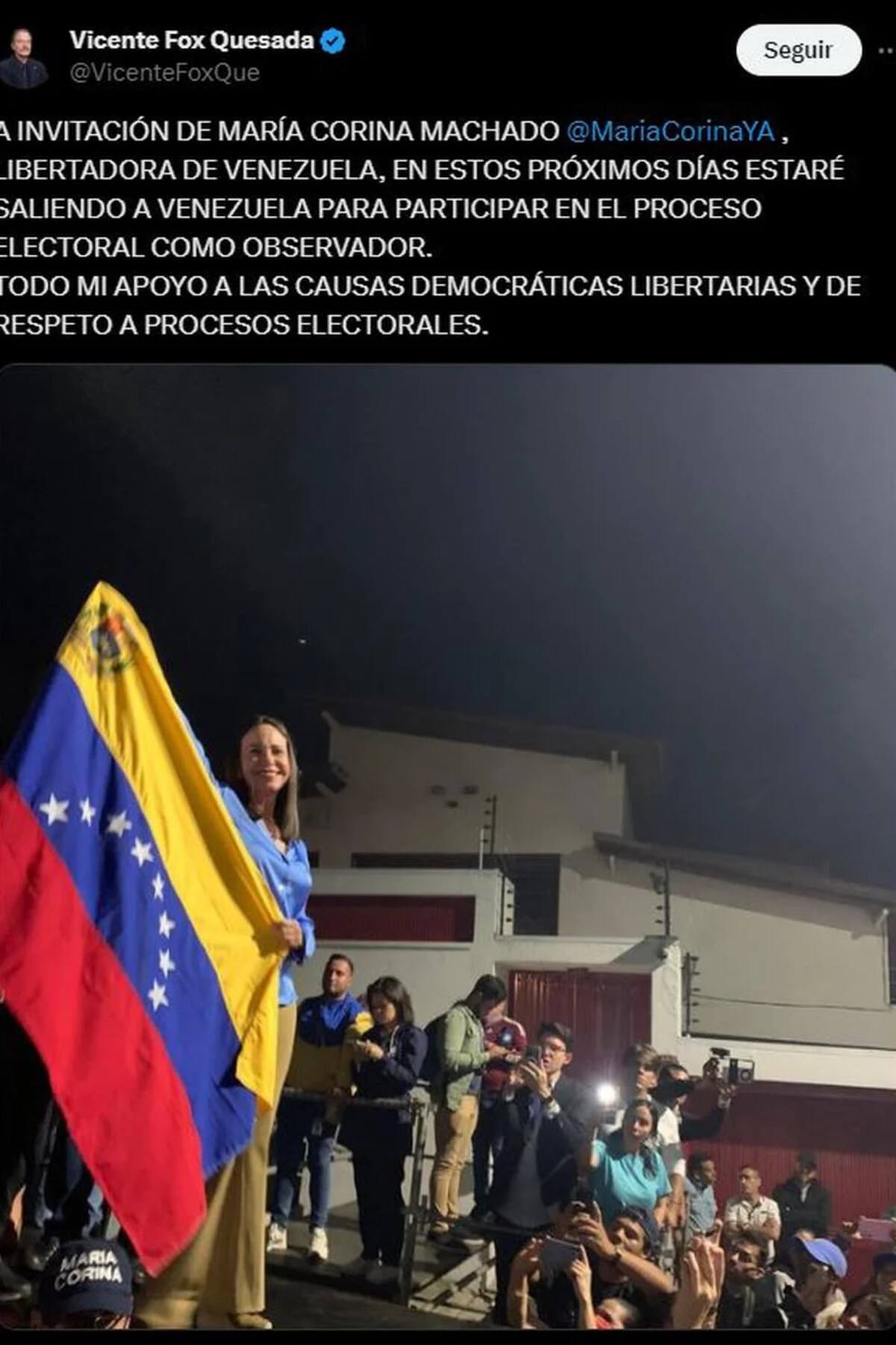 Vicente Fox dijo ser invitado a ser observador de las elecciones en Venezuela por María Corina Machado.