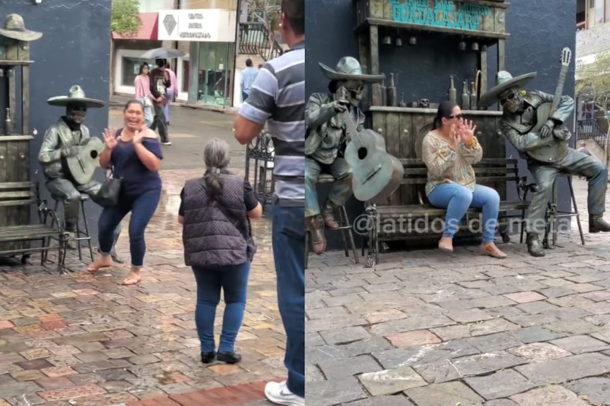 Estatuas humanas en Guadalajara generan sensación por darles tremendos sustos a los transeúntes