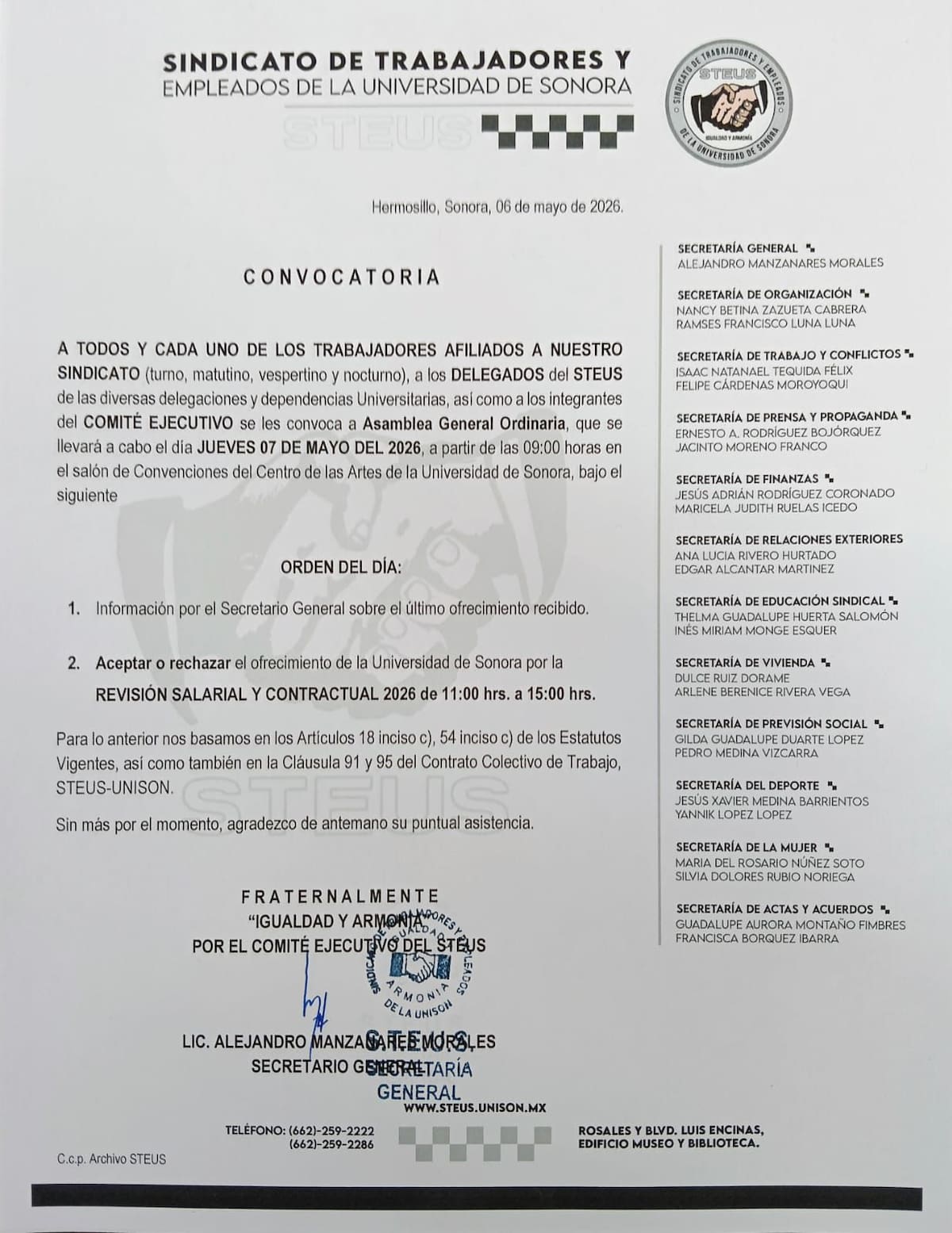 Convocatoria del Steus. | Foto: Especial.