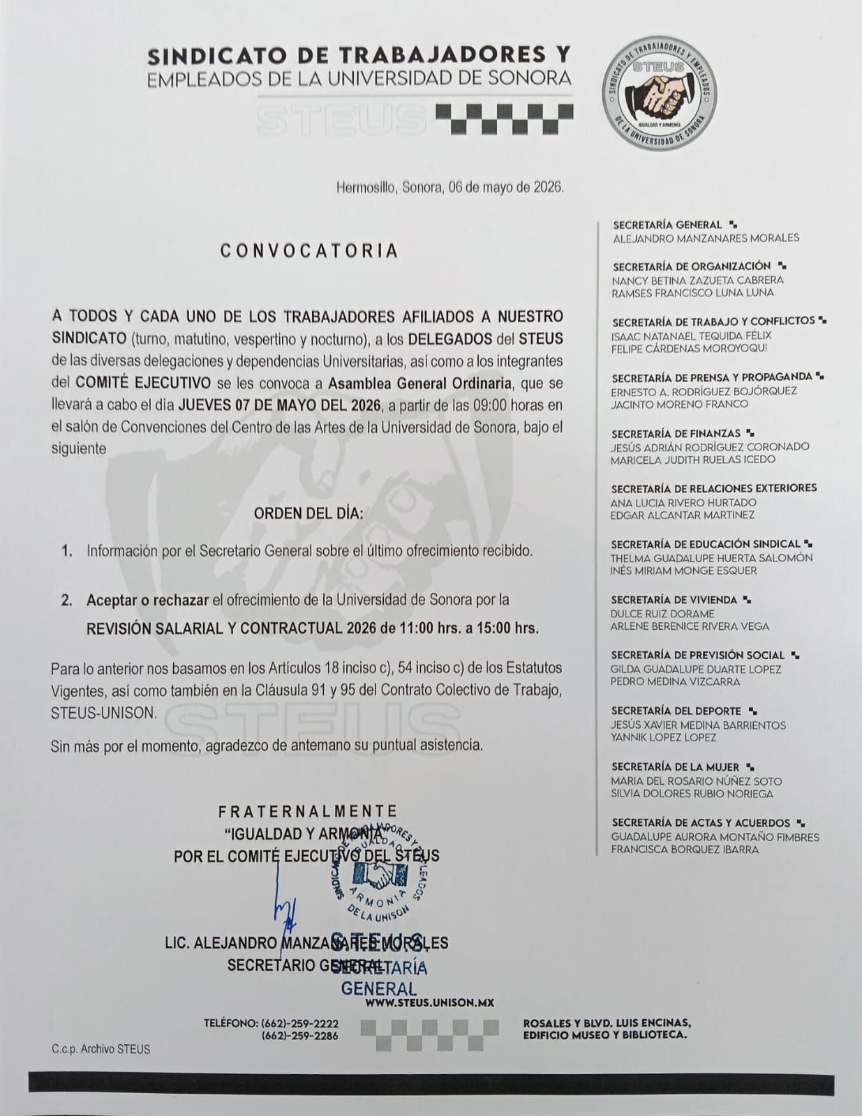 Convocatoria del Steus. | Foto: Especial.