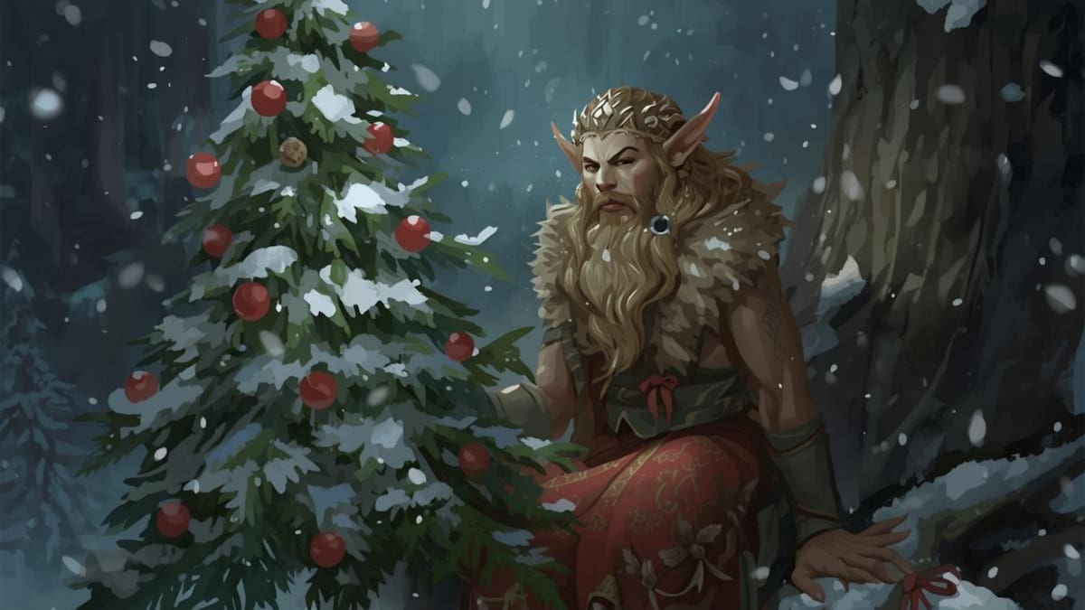 Druida con pino navideño