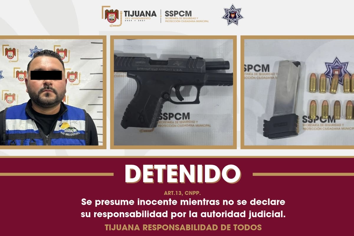 Detienen a hombre con pistola calibre .45 en la colonia Libertad de Tijuana