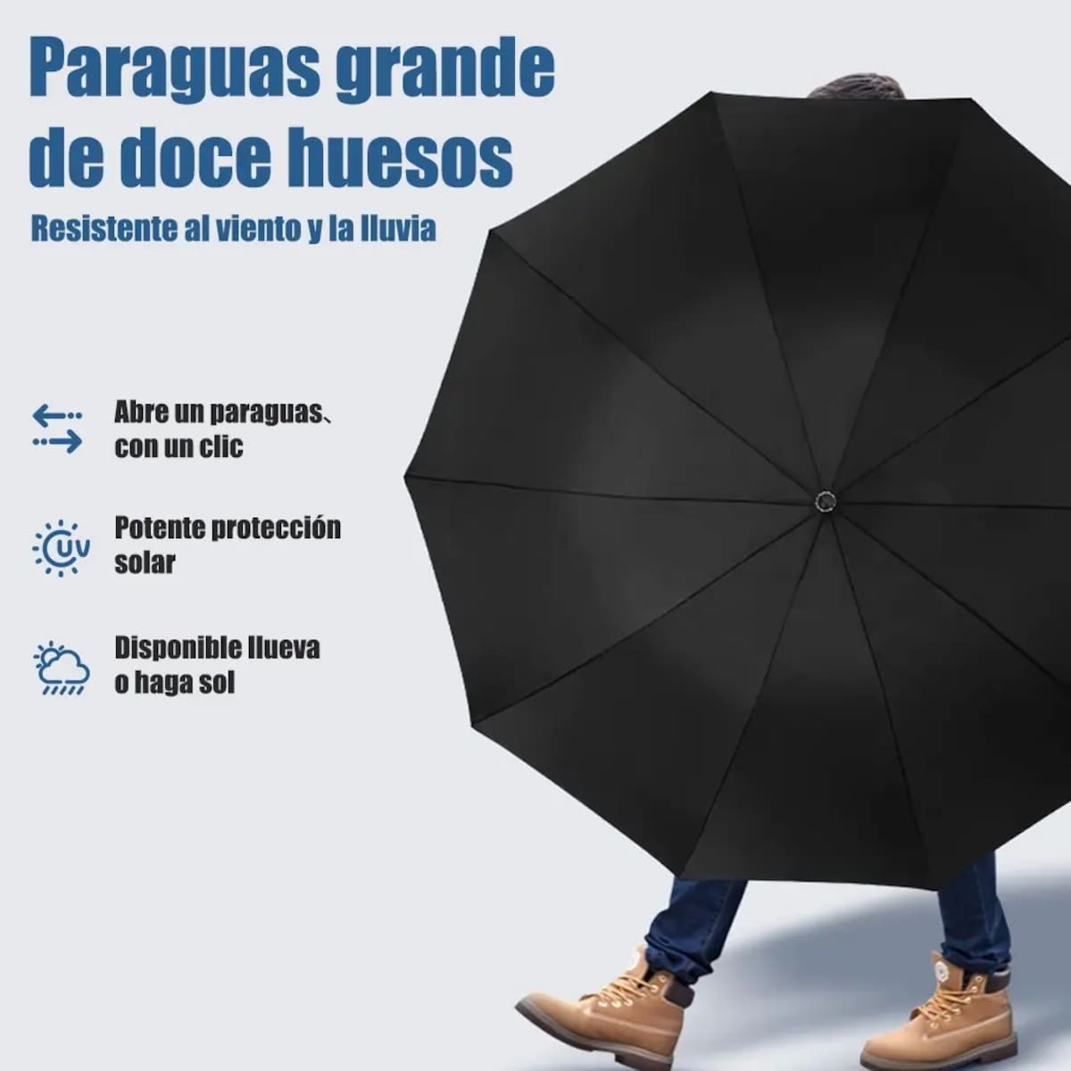 Paraguas automático con protección UV y estructura reforzada de 12 varillas | Mercado Libre