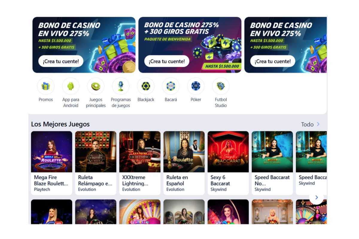 Sección de Casino de JugaBet Chile con accesos a juegos de mesa y un carrusel de títulos destacados, incluyendo ruleta y baccarat en vivo.