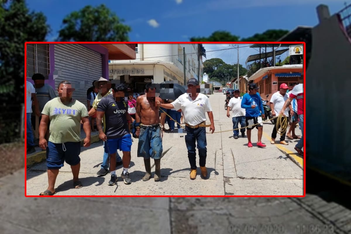 Pasean con cuerda en el cuello a presunto agresor de niña de secundaria por las calles de poblado en Oaxaca
