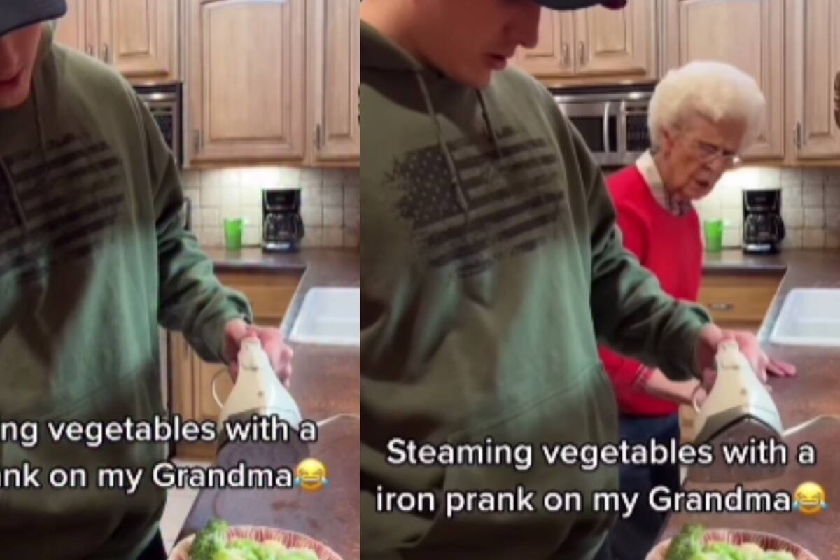 Joven cocina vegetales al vapor con una plancha de ropa: mira la reacción de su abuela