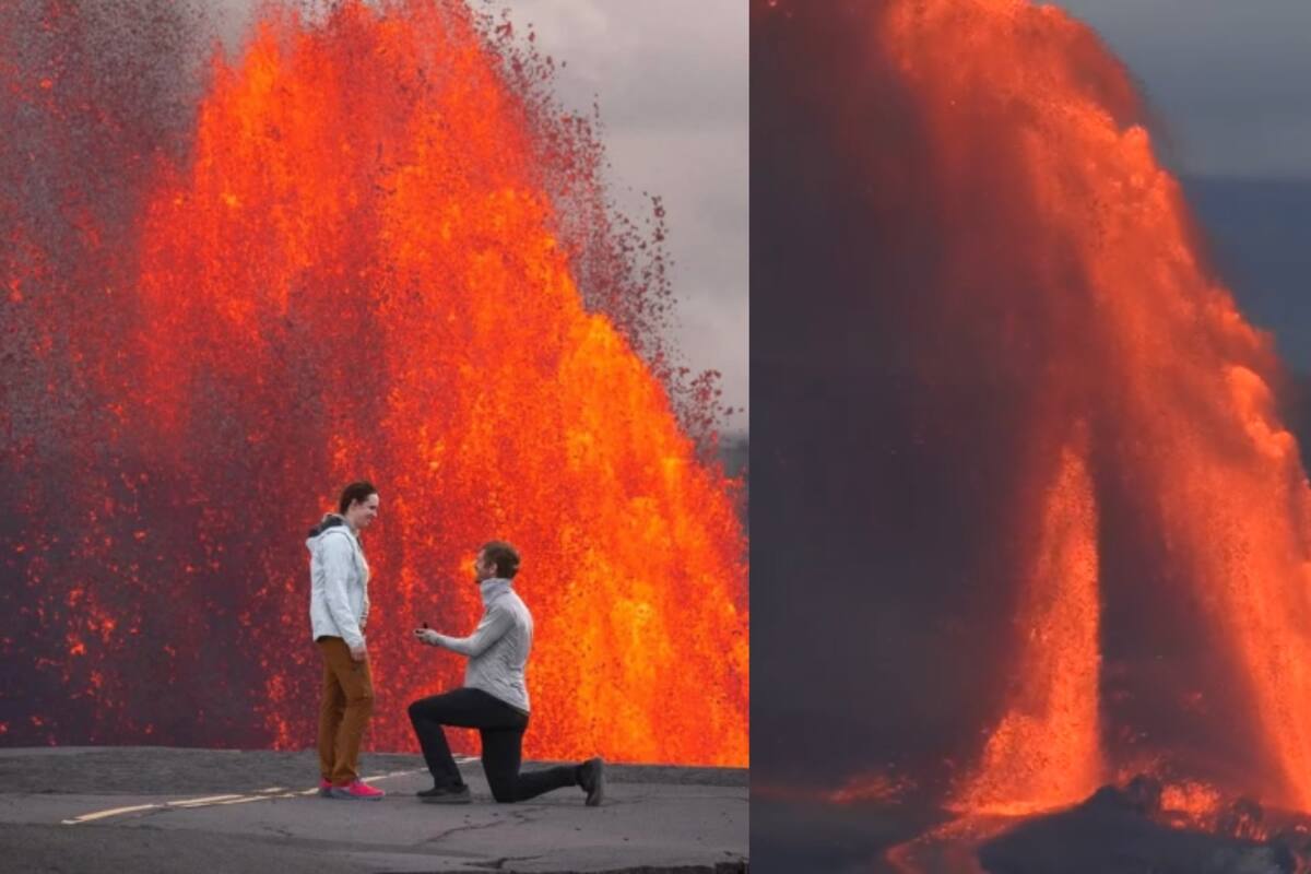 IMPACTANTE: Hombre le propone matrimonio a su novia frente al volcán Kilauea mientras este entraba en erupción